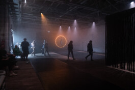 Theater Space. Visitors entering for the Performance 